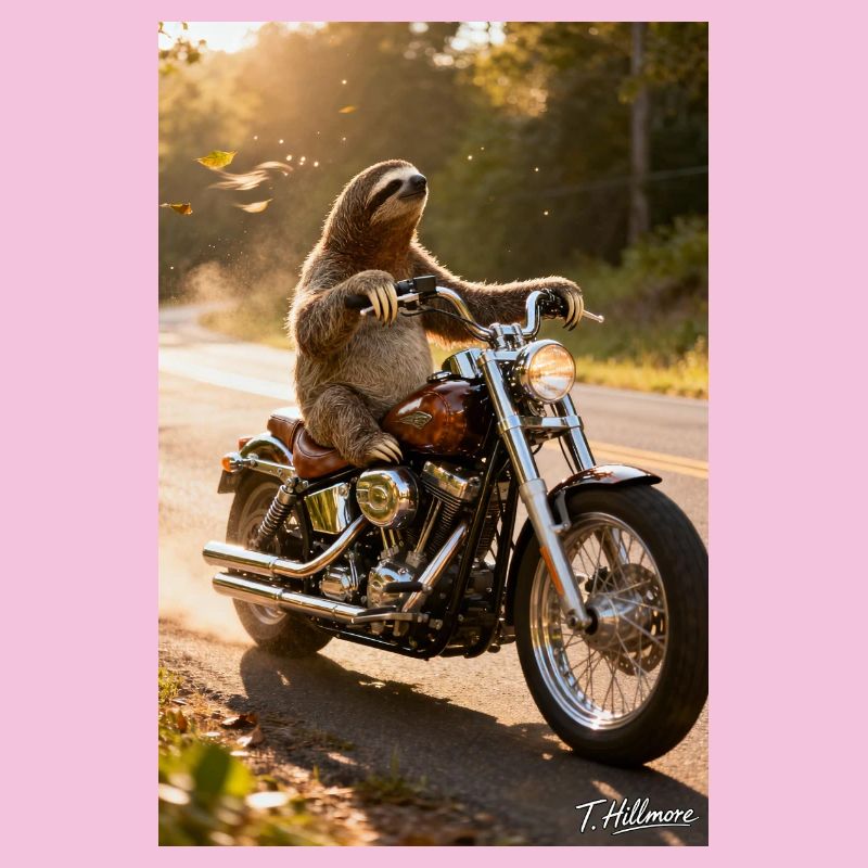 Sloth on motorcycle
