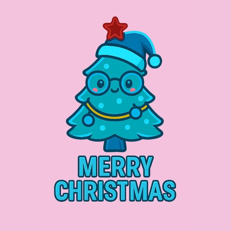 Blauer Comic-Weihnachtsbaum mit Brille