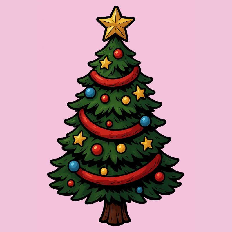 Comic-Weihnachtsbaum bunt geschmückt