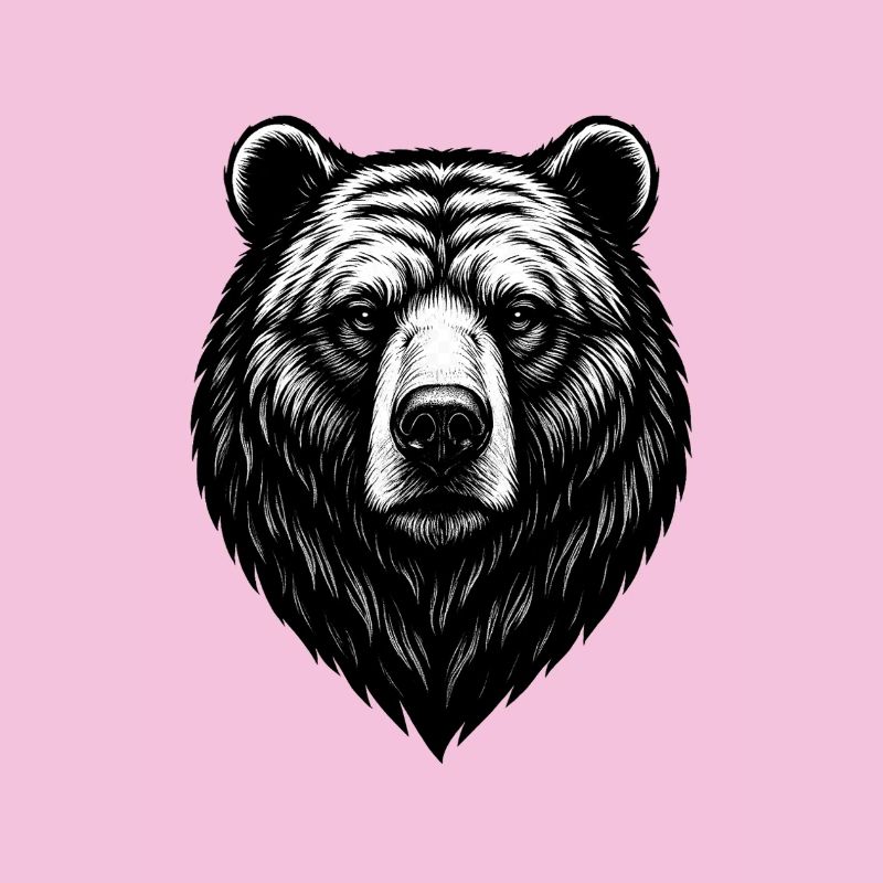 Bear Head Line Drawing Black & White