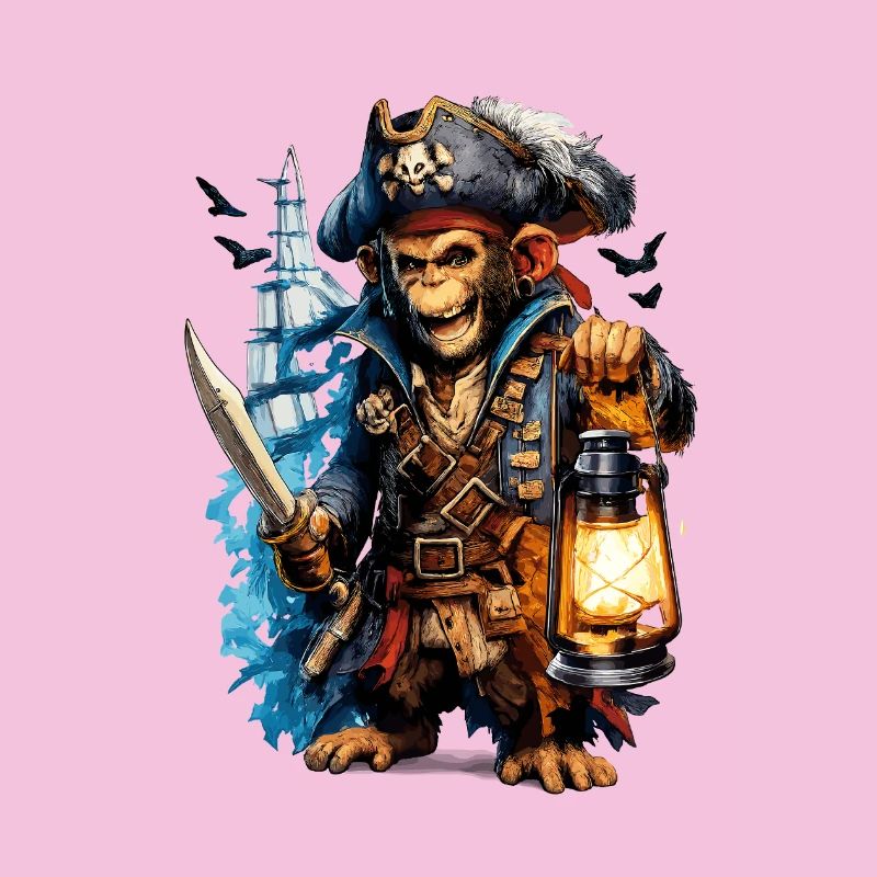 Singe pirate avec lanterne et épée