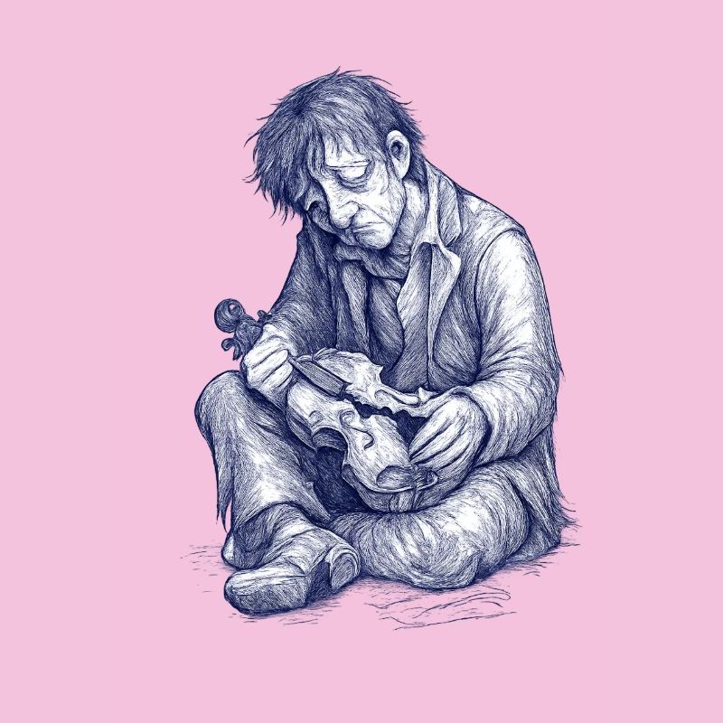Melancholic reader | Hand Painted Drawing