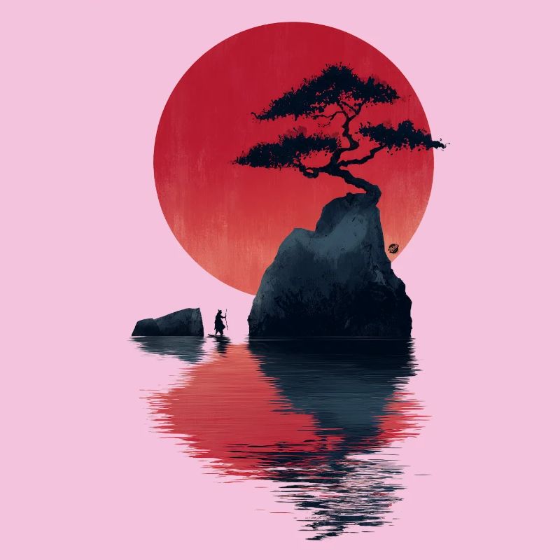Île du Coucher de Soleil Zen Rouge