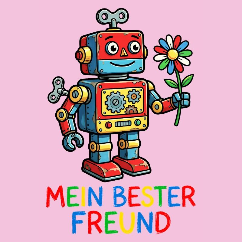 Ami robot coloré avec une fleur
