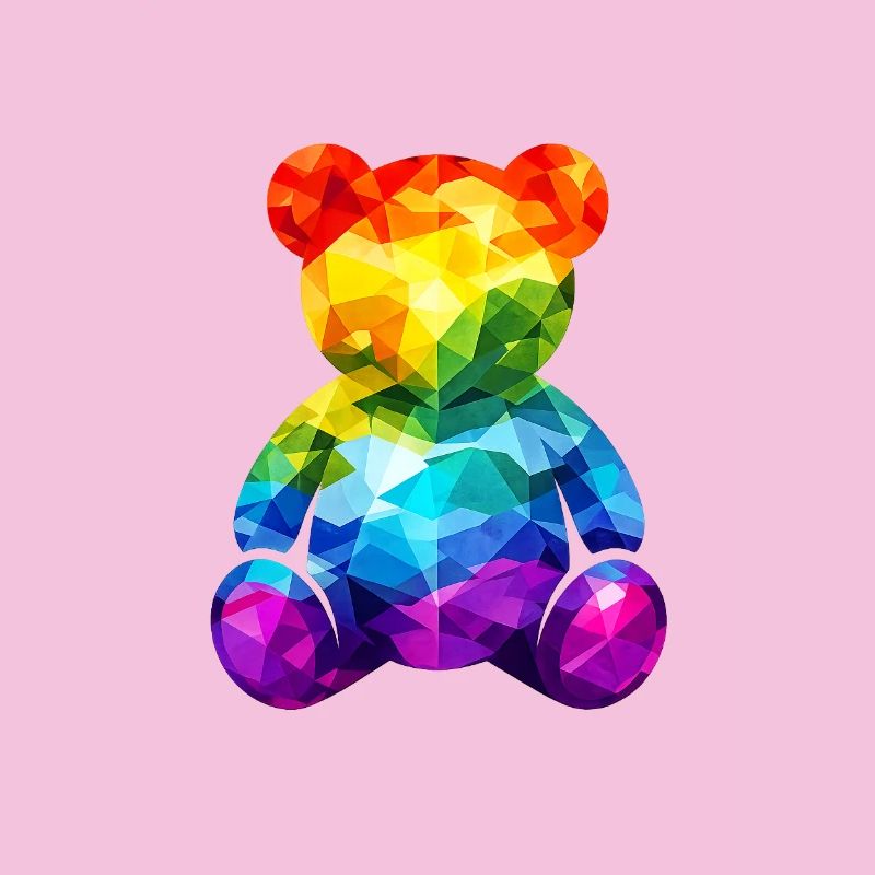 Regenbogen-Teddybär im geometrischen Muster