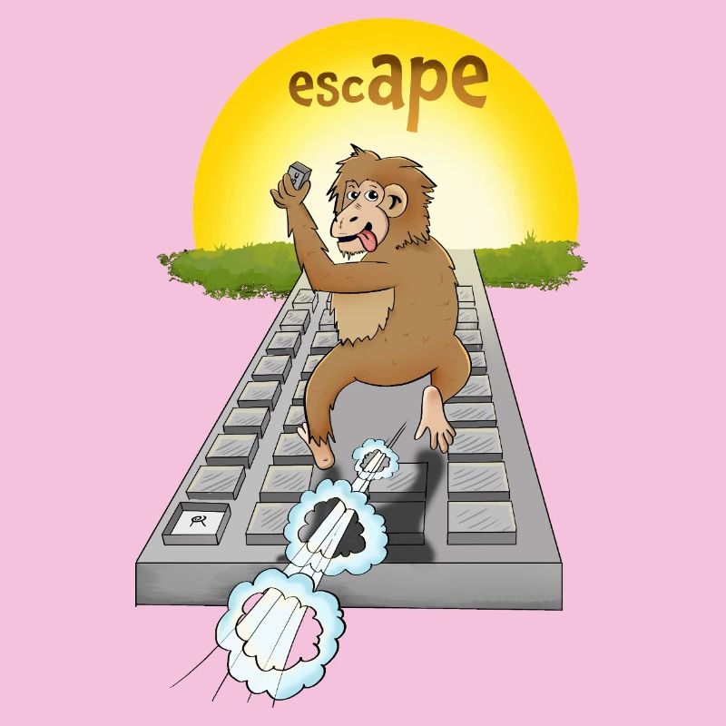 Humorous monkey design with keyboard