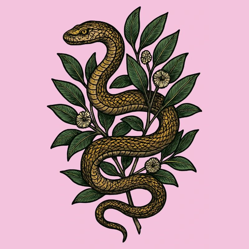 Serpent dans le feuillage - style botanique