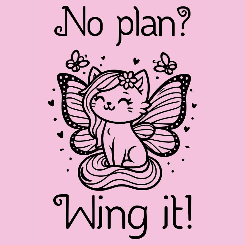 No plan? Wing it! Geflügelte Katze (schwarz)