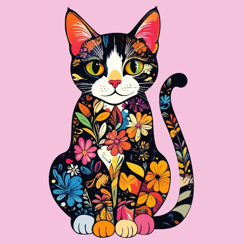 Explosion de couleurs du chat en fleurs