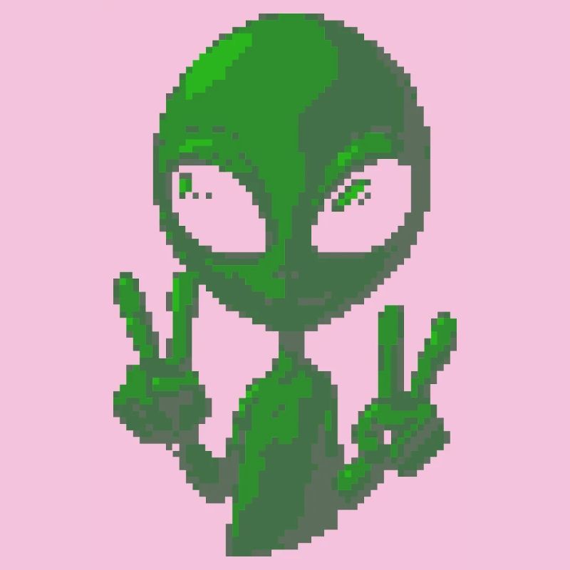 Pixel grünes Alien-Peace-Zeichen-Tee