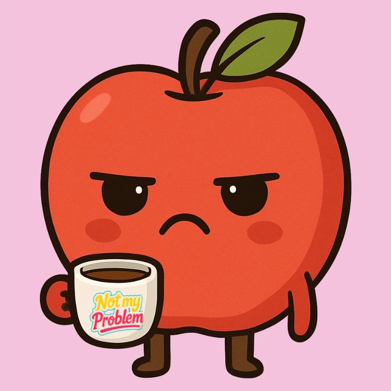 Grumpy Kawaii Apple - Funny Not My Problem Meme