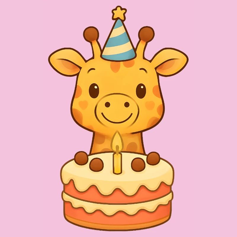 Giraffe with birthday cake