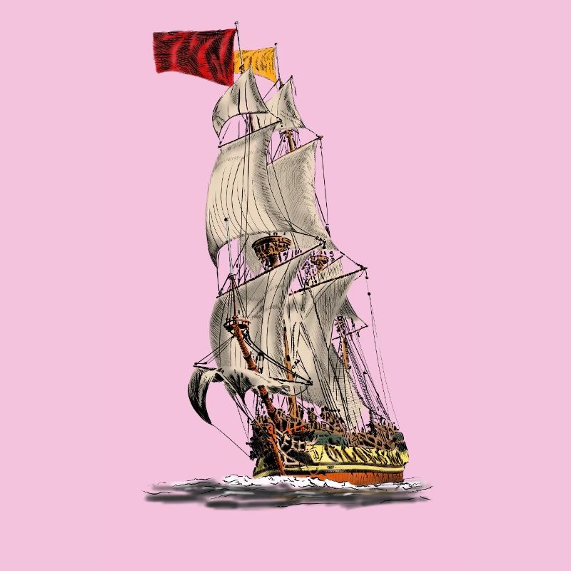 Historic sailing ship with flag