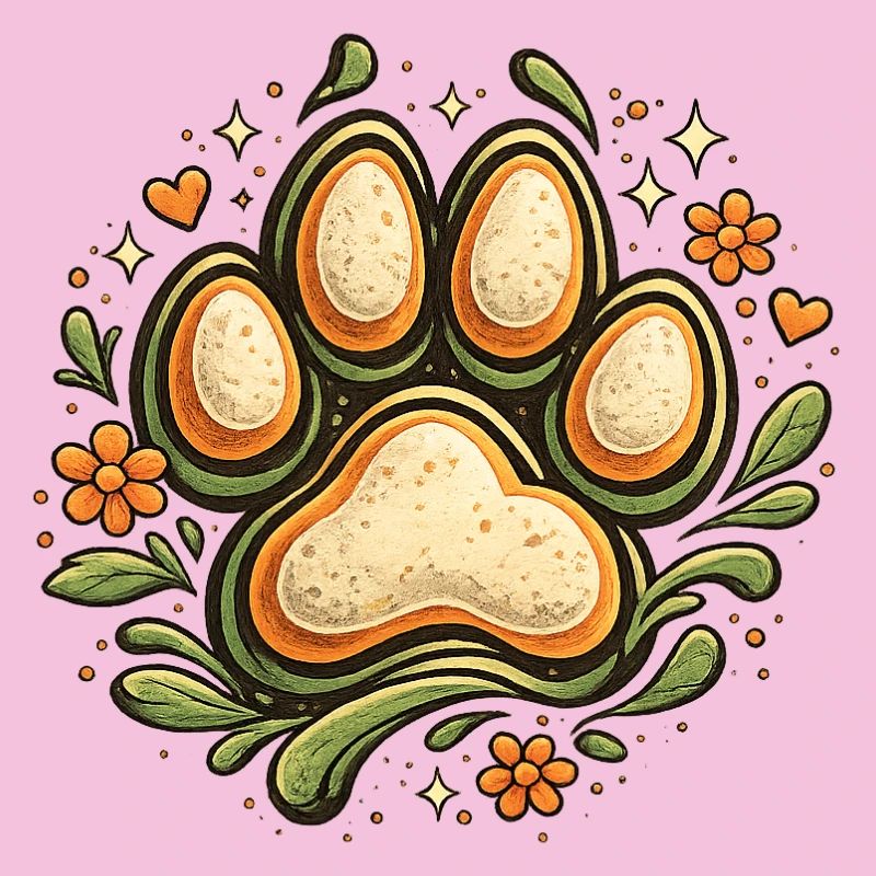 Patte de chien dans une couronne de fleurs