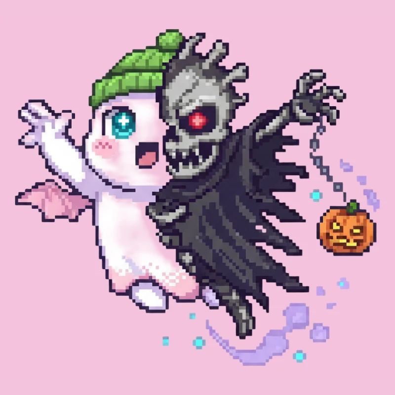 Kawaii & Horror Split Design Pixel Art