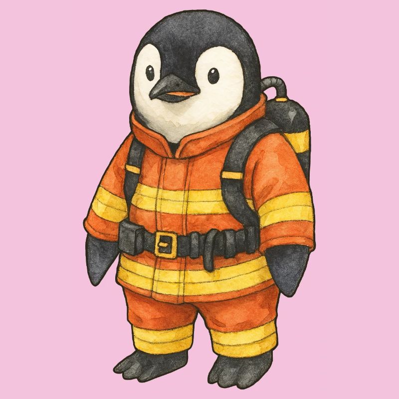Mignon pingouin pompier héros de la sécurité