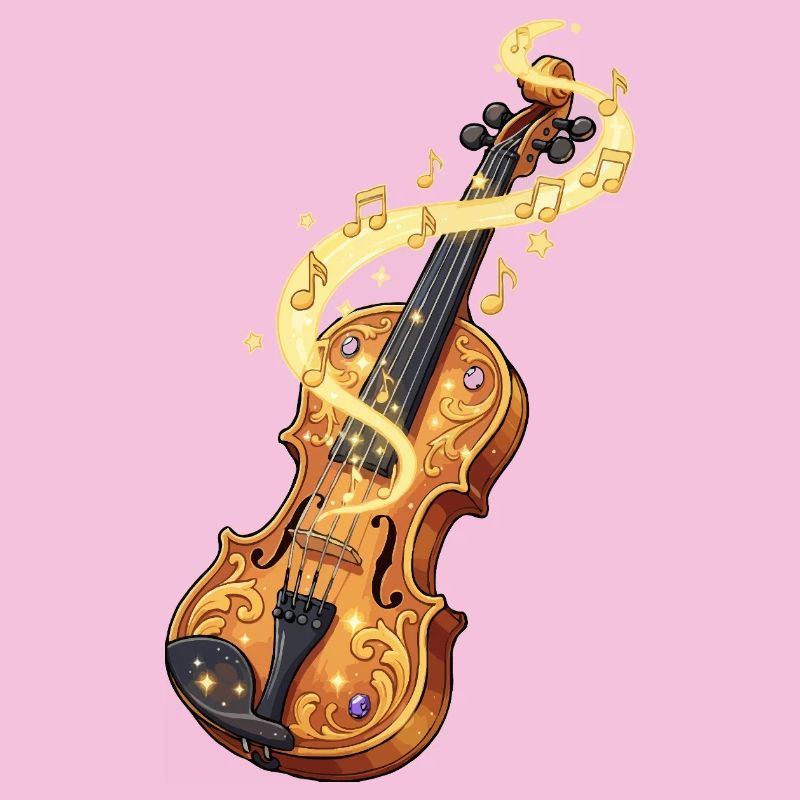 Golden Violin with musical notes