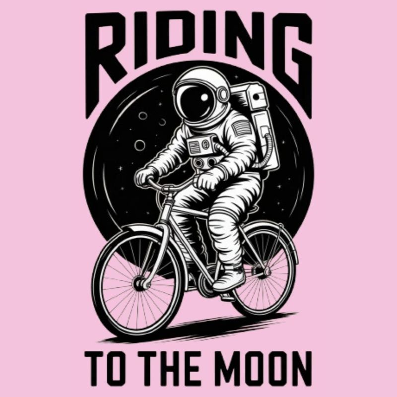 Moon trip with astronaut on bicycle