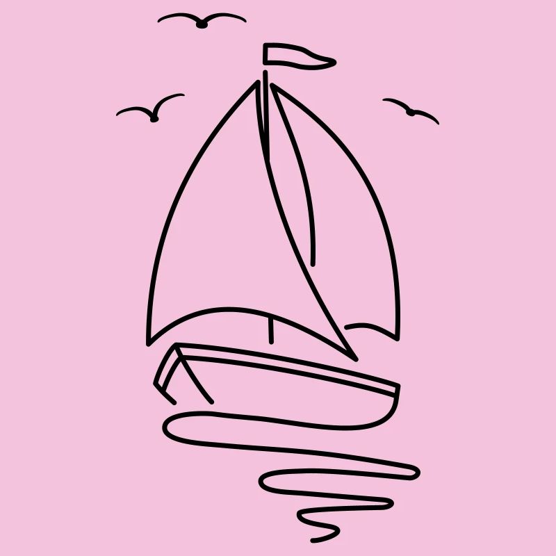 Sailboat with two sails and a flag on top.