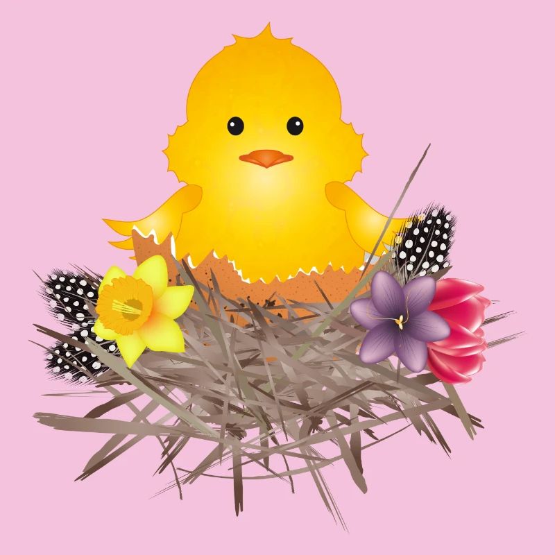 newly hatched chick in eggshell in nest