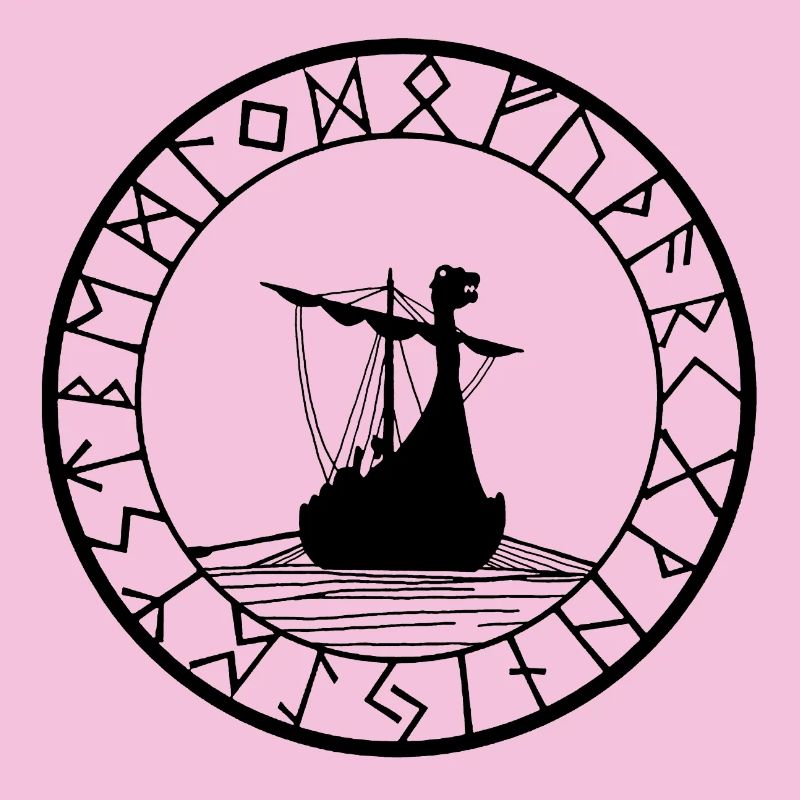 Schwarzes Wikinger-Langschiff und Kompass