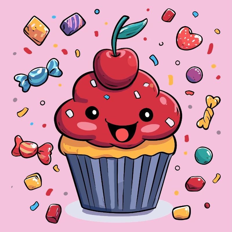 Kawaii Cupcake mit Konfetti