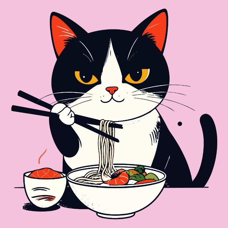 Cat Eats Sushi with Chopsticks Ramen Charm Noodles