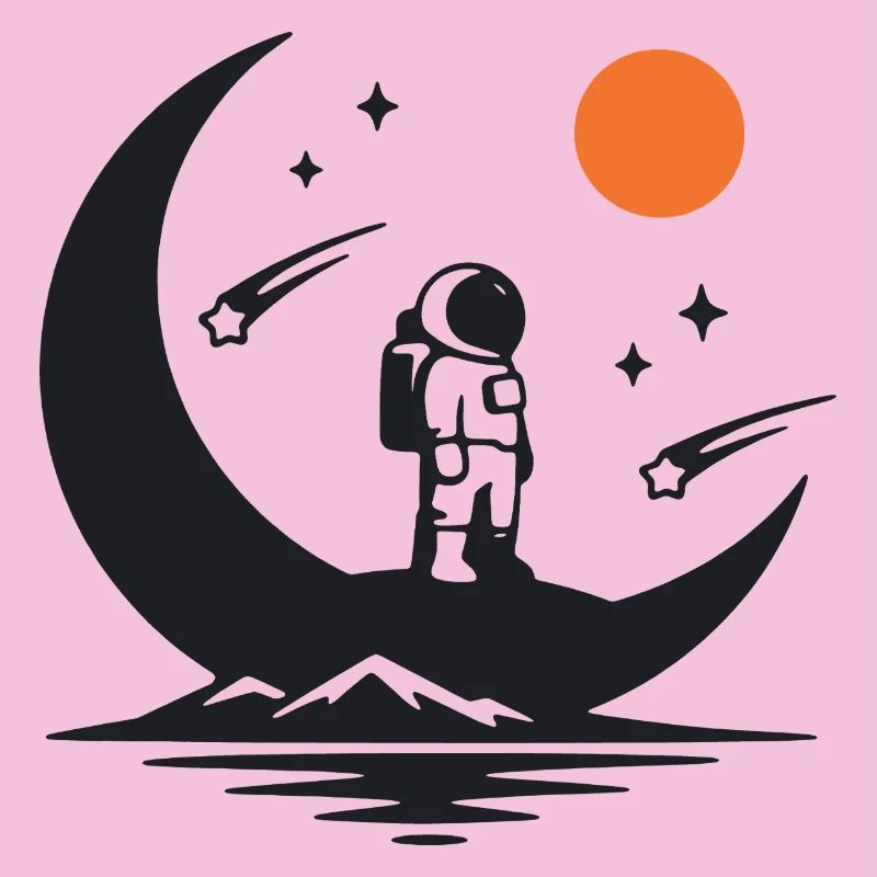 Minimalist astronaut on the crescent moon