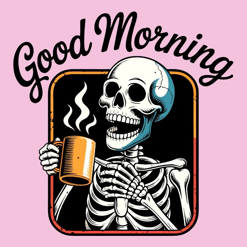 Kaffee-Skelett mit dampfender Tasse