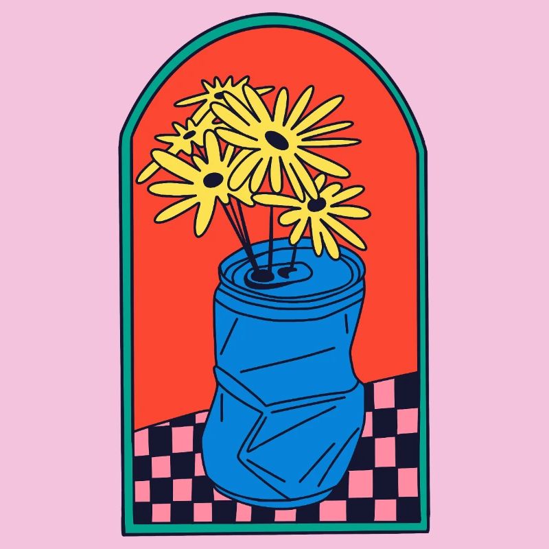Blumen in zerdrückter Dose