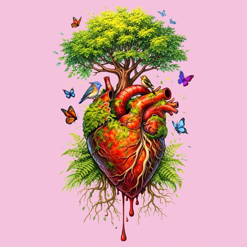 Auf einem anatomischen Herz wächst ein Baum 
