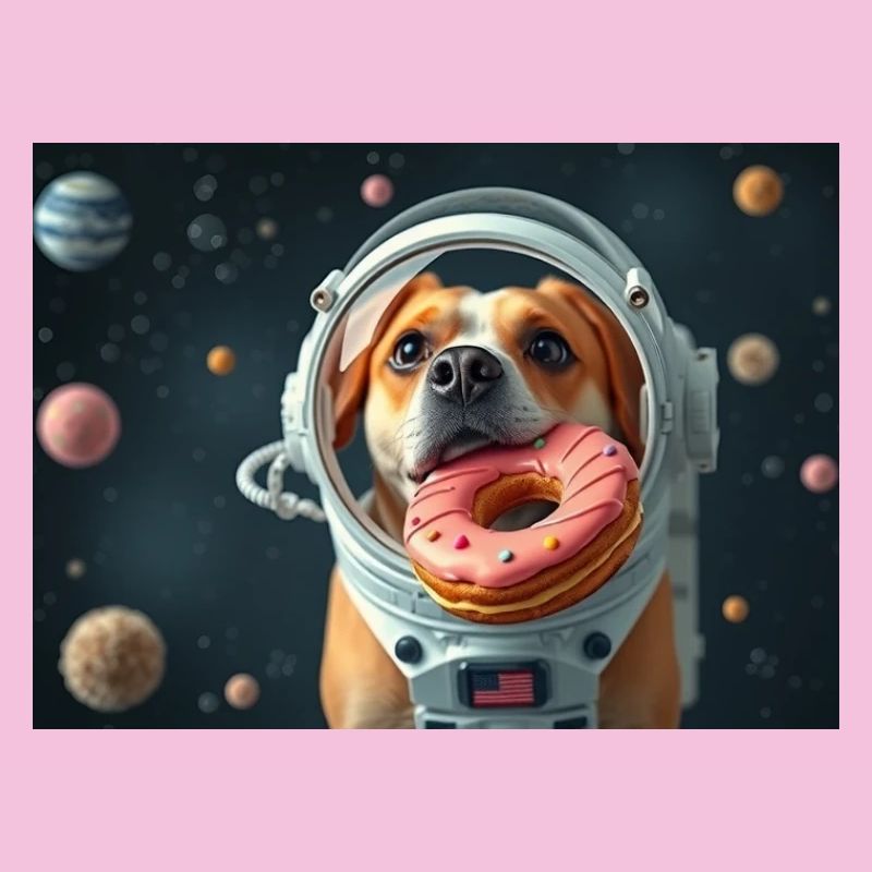 Chien de l’espace avec casque beignet