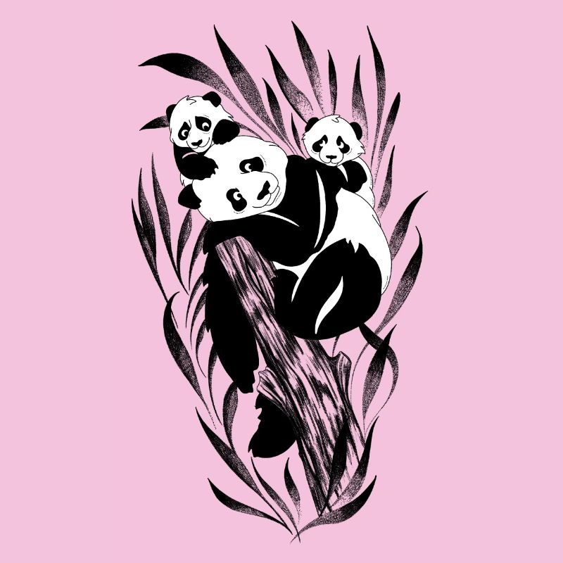 Famille panda perchée dans des bambous