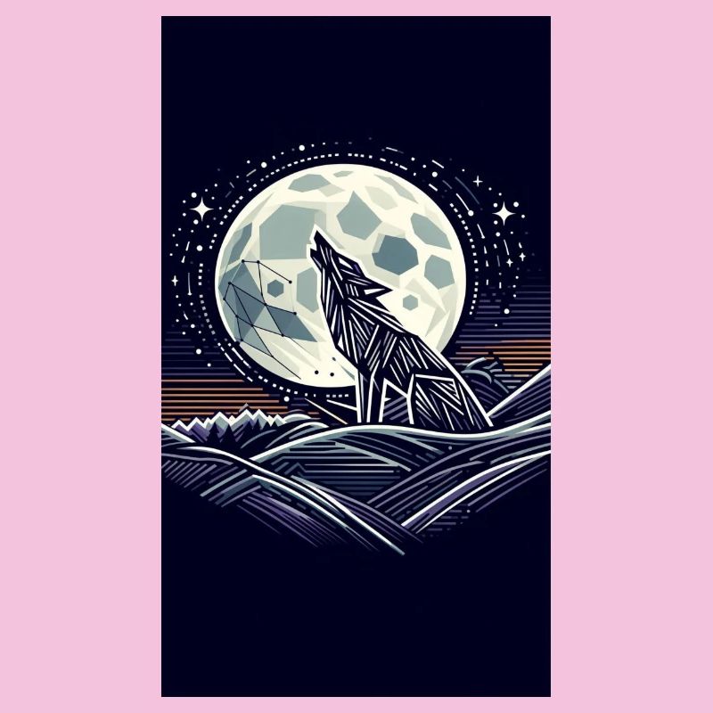 Geometric Wolf Under the Moon