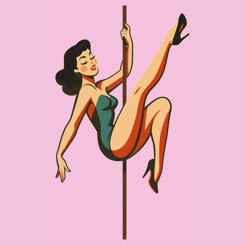 Pole Dance Pole Dancer Black-haired Retro 50s