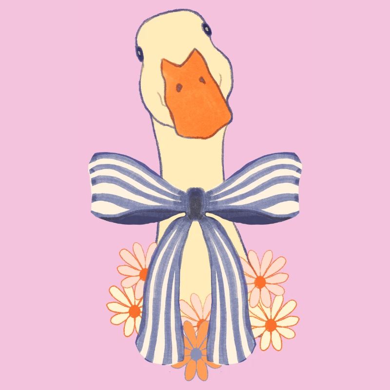 Oie pastel avec nœud et fleurs