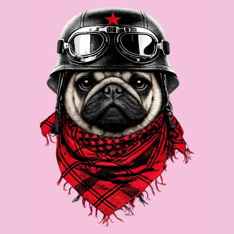 Combative pug in pilot look