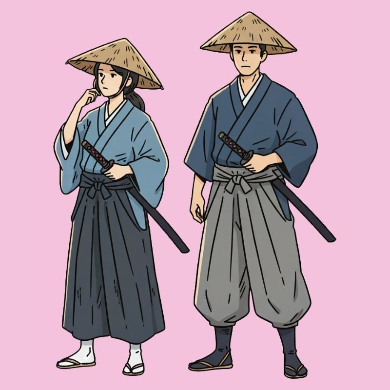 Samurai Duet in Kimono Ronin Pair
