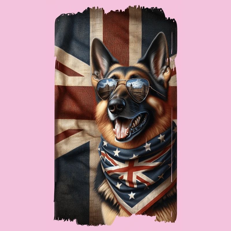 German shepherd with Great Britain flag