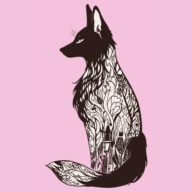 Silhouette de renard complexe avec des motifs floraux