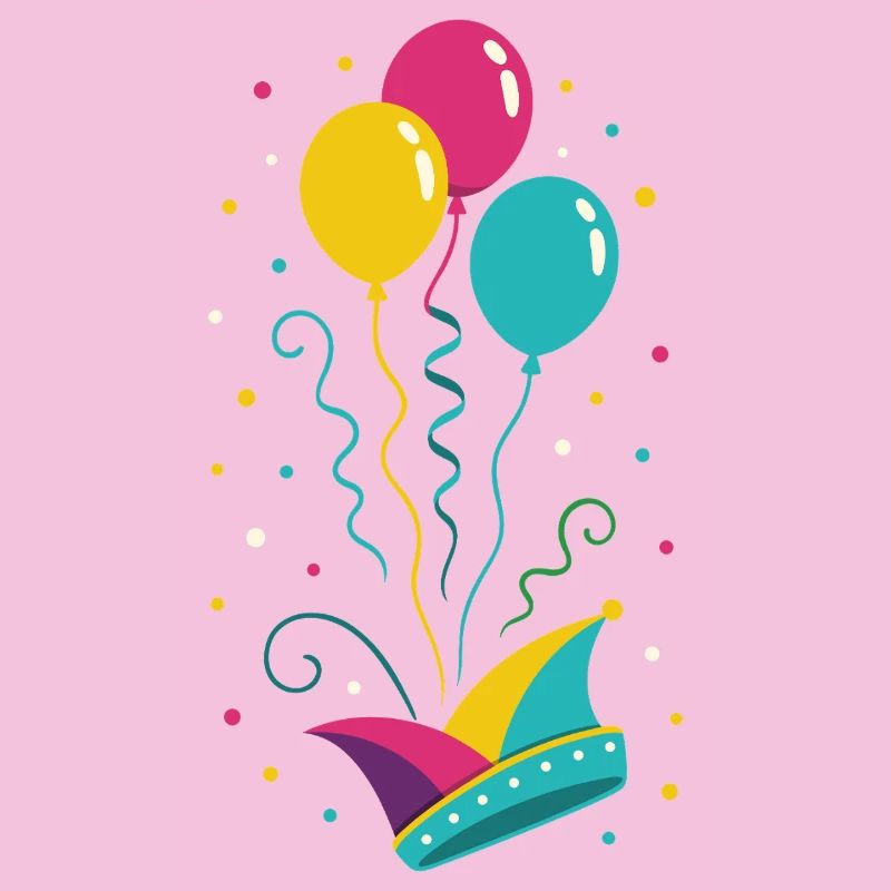 Carnival Fool's Cap with Balloons & Confetti