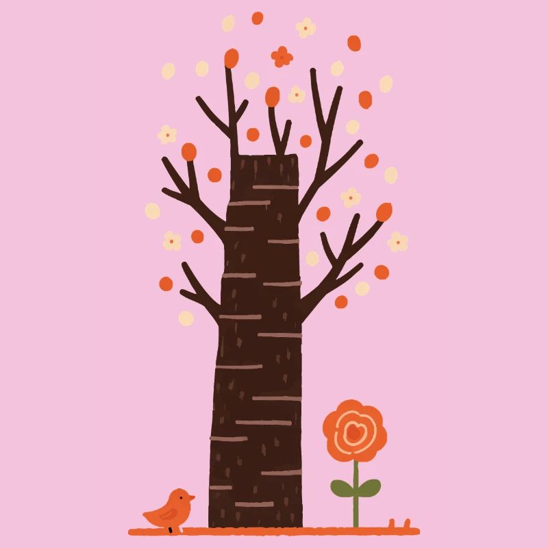 Whimsical Blossom Tree with Bird