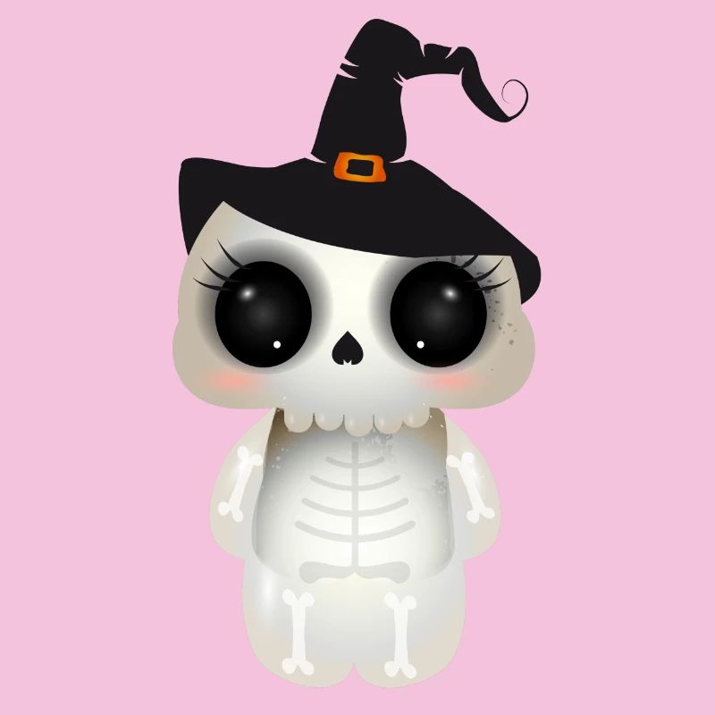 Crâne mignon avec chapeau de sorcière noir
