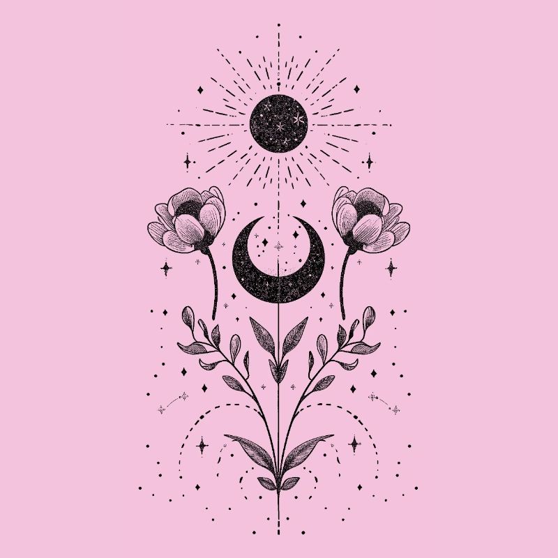 Boho Sonne und Mond mit floralen Elementen