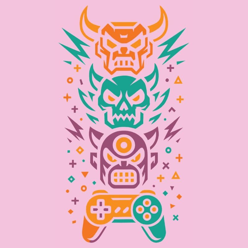 Neon Gamer Totem | Controller & Skull
