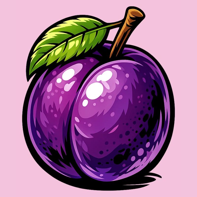Comic-Pflaume mit satten Violetttönen und glänzend