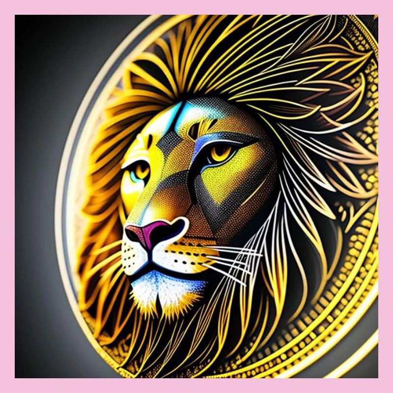 Lion géométrique doré circulaire