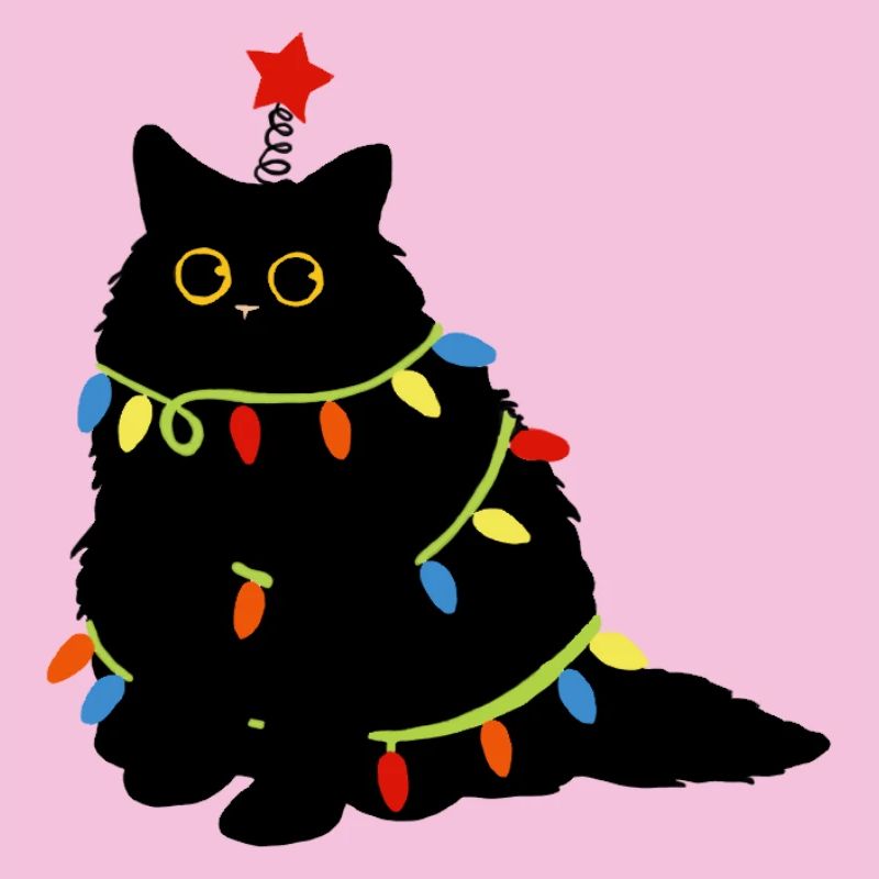 Weihnachtskatze mit Lichterketten