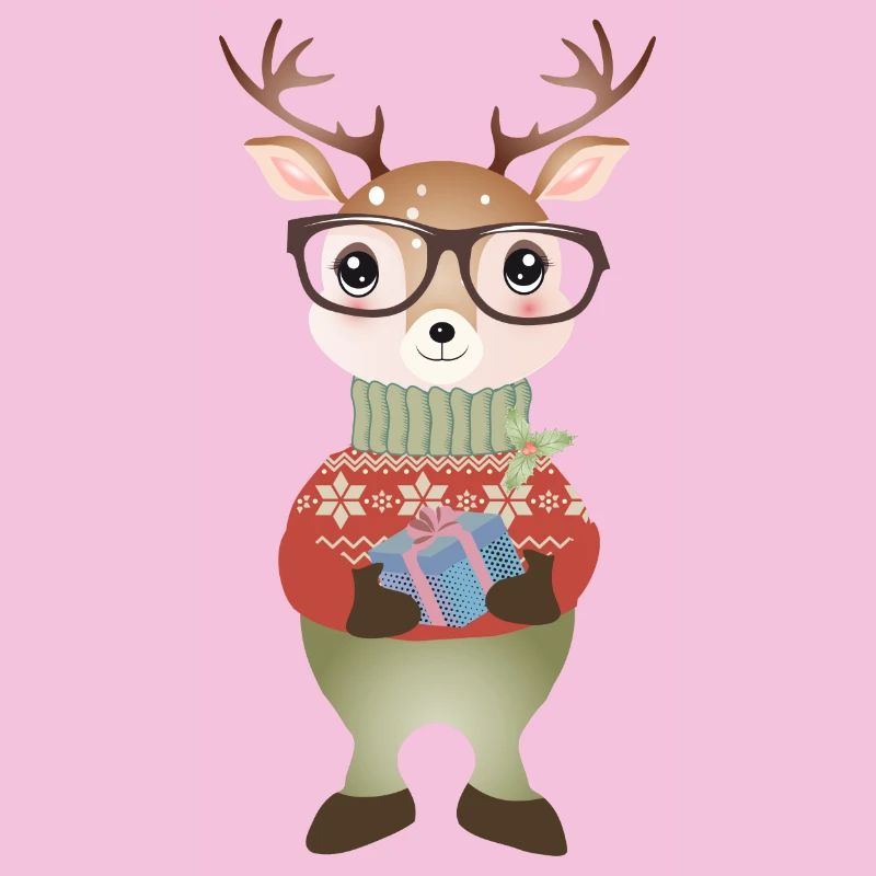 niedlicher Hirsch mit Weihnachtsgeschenk & Brille