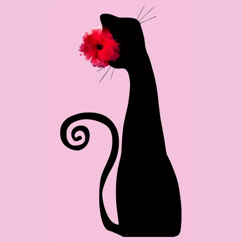 Chat noir avec rose rouge Mignon, style gothique mignon